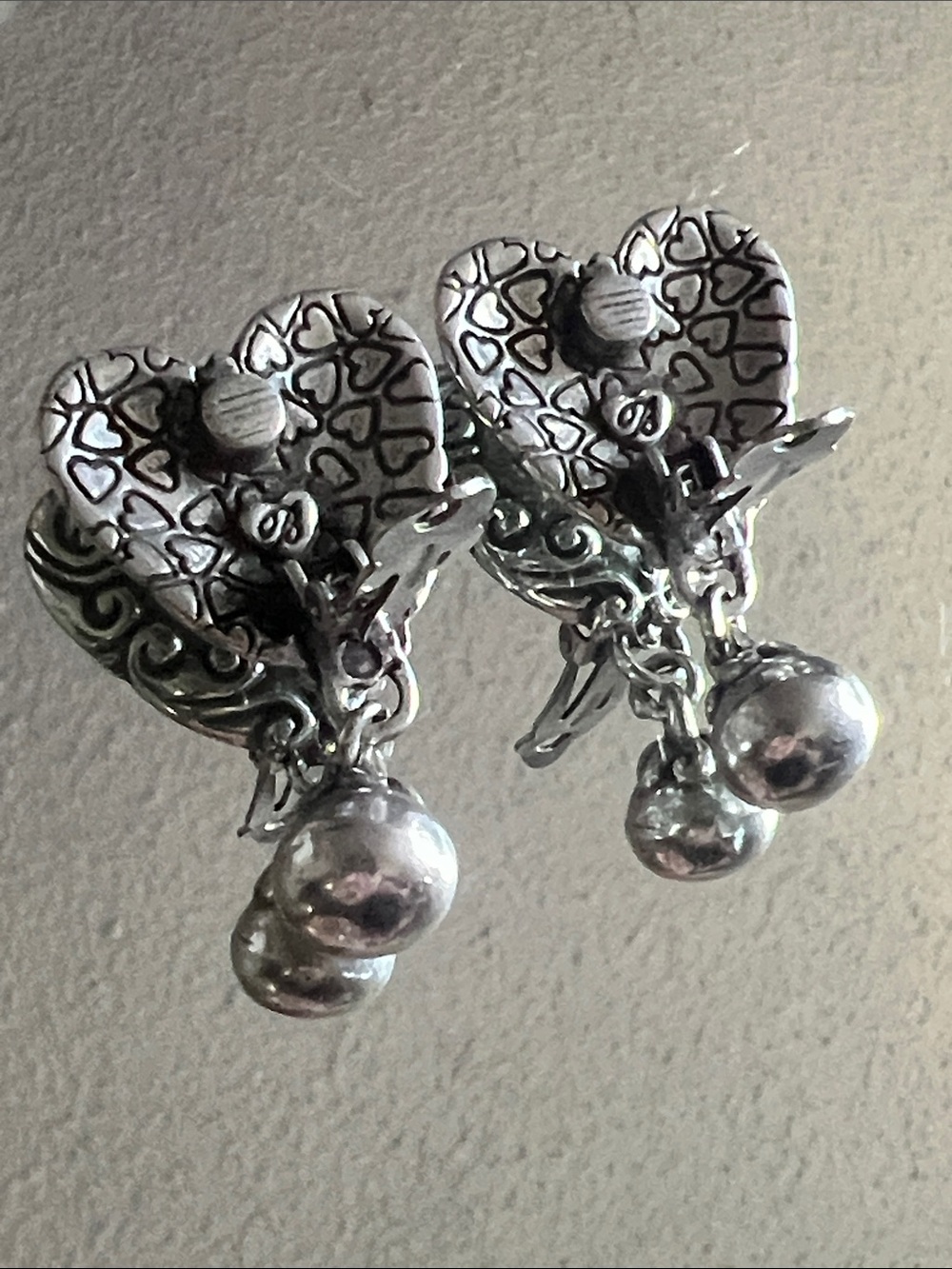 Vintage BRIGHTON Silver Large Heart Clip Earrings - Picture 6 of 8